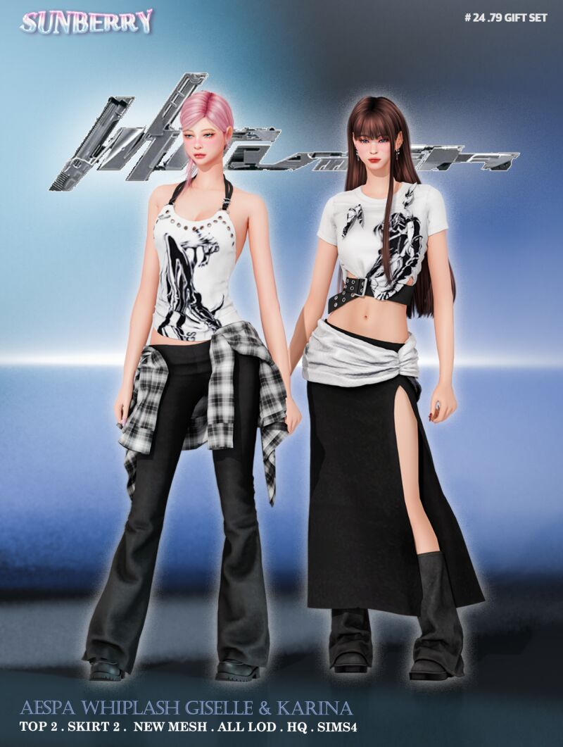 Aespa Whiplash Giselle & Karina Outfits 2 sims 4 cc sunberry aespa whiplash giselle karina 2