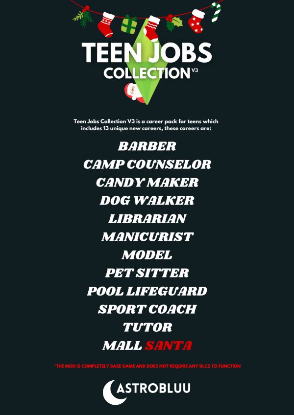 Teen Jobs Collection V3: Christmas Update 🎄 1 Teen Jobs Collection V3: Christmas Update 🎄 Sims 4 CC