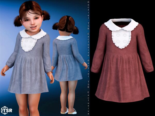 Valencia - Long-Sleeve Dress With Collar 1 Valencia – Long-Sleeve Dress With Collar Sims 4 CC
