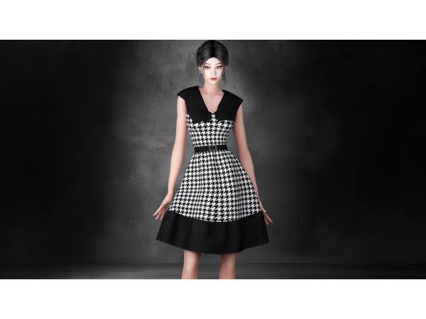 Valeriya - Retro Houndstooth Dress 1 Valeriya – Retro Houndstooth Dress Sims 4 CC
