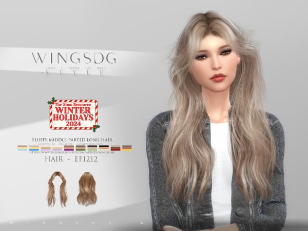 Fluffy Middle-Parted Long Hair by Wingssims 1 Fluffy Middle-Parted Long Hair by Wingssims Sims 4 CC