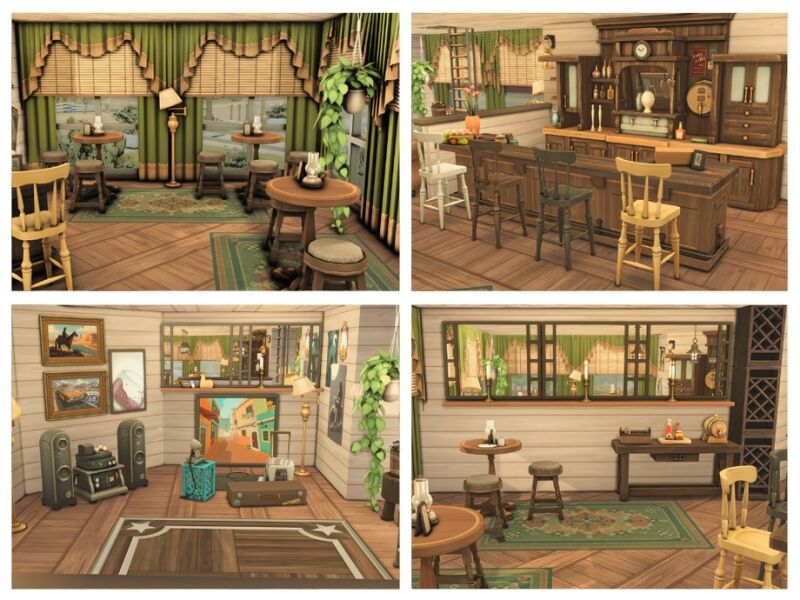 Charming Wooden Light Restaurant 5 sims 4 cc wooden light restaurant community lot 2