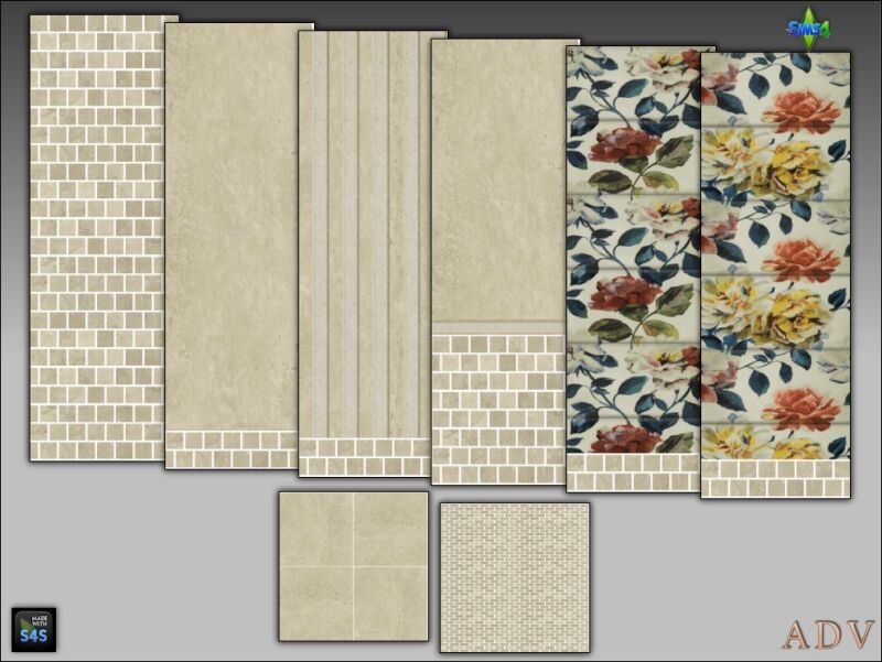 Stylish Multi-Part Bath Tiles 6 sims 4 cc bath tiles 4