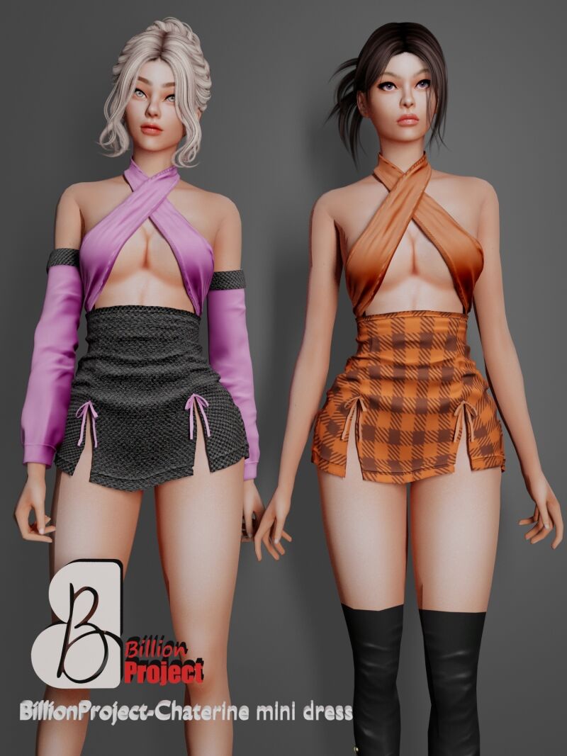 Billionproject-Chaterine Mini Dress 2 sims 4 cc billionproject chaterine mini dress 2
