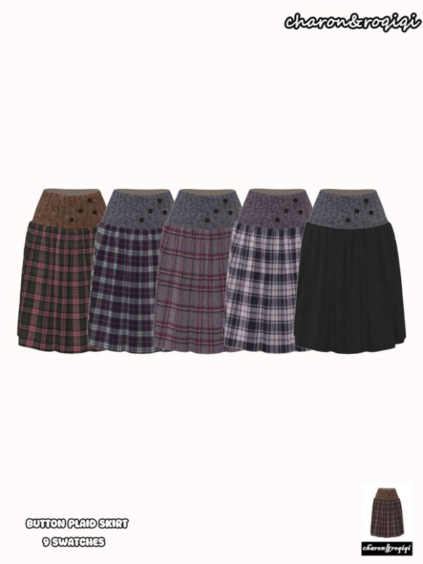 Stylish Button Plaid Skirt by Charon_Roqiqi 1 Stylish Button Plaid Skirt by Charon_Roqiqi Sims 4 CC