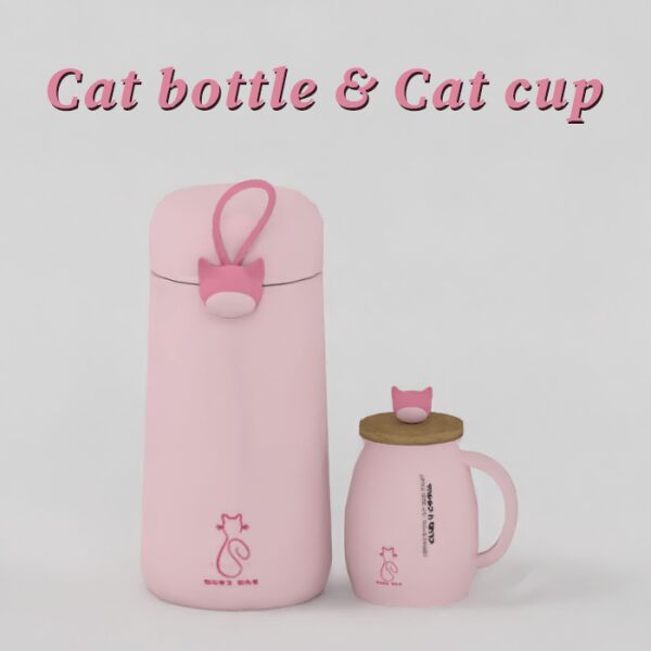 Cat Bottle & Cup by Kaziecc 1 Cat Bottle & Cup by Kaziecc Sims 4 CC