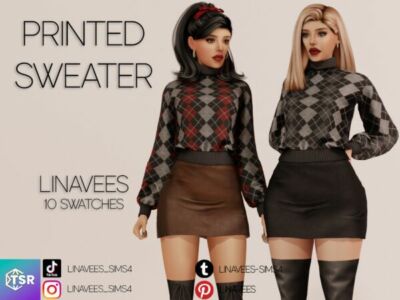 Celine – Printed Sweater: Stylish Top for Your Sims Sims 4 CC
