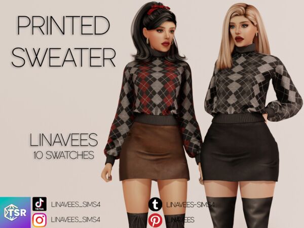 Celine - Printed Sweater: Stylish Top for Your Sims 1 Celine – Printed Sweater: Stylish Top for Your Sims Sims 4 CC