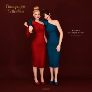 Champagne Collection – Stunning Ribbon Cocktail Dress & Accessories Sims 4 CC