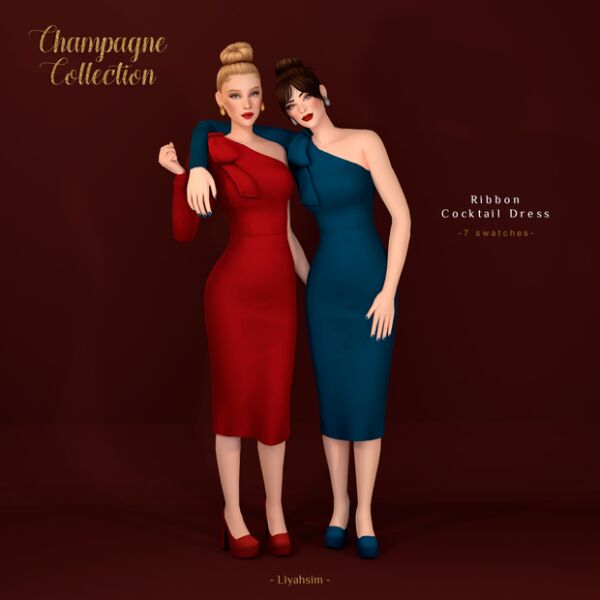 Champagne Collection – Stunning Ribbon Cocktail Dress & Accessories Sims 4 CC