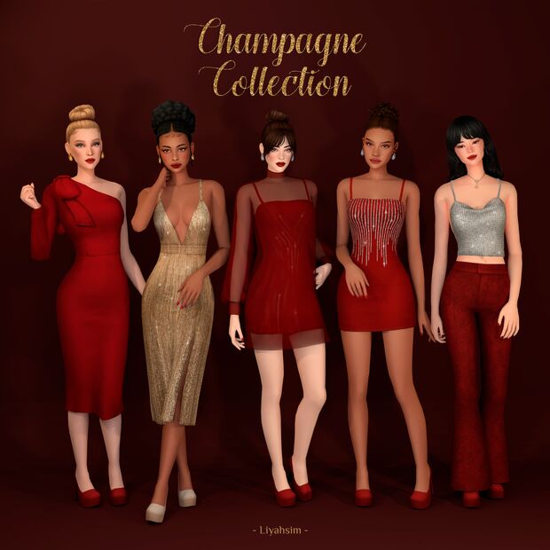 sims 4 cc champagne collection ribbon cocktail dress platforms nails makeup by liyahsim 2