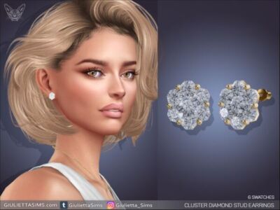 Stunning Cluster Setting Diamond Stud Earrings Sims 4 CC