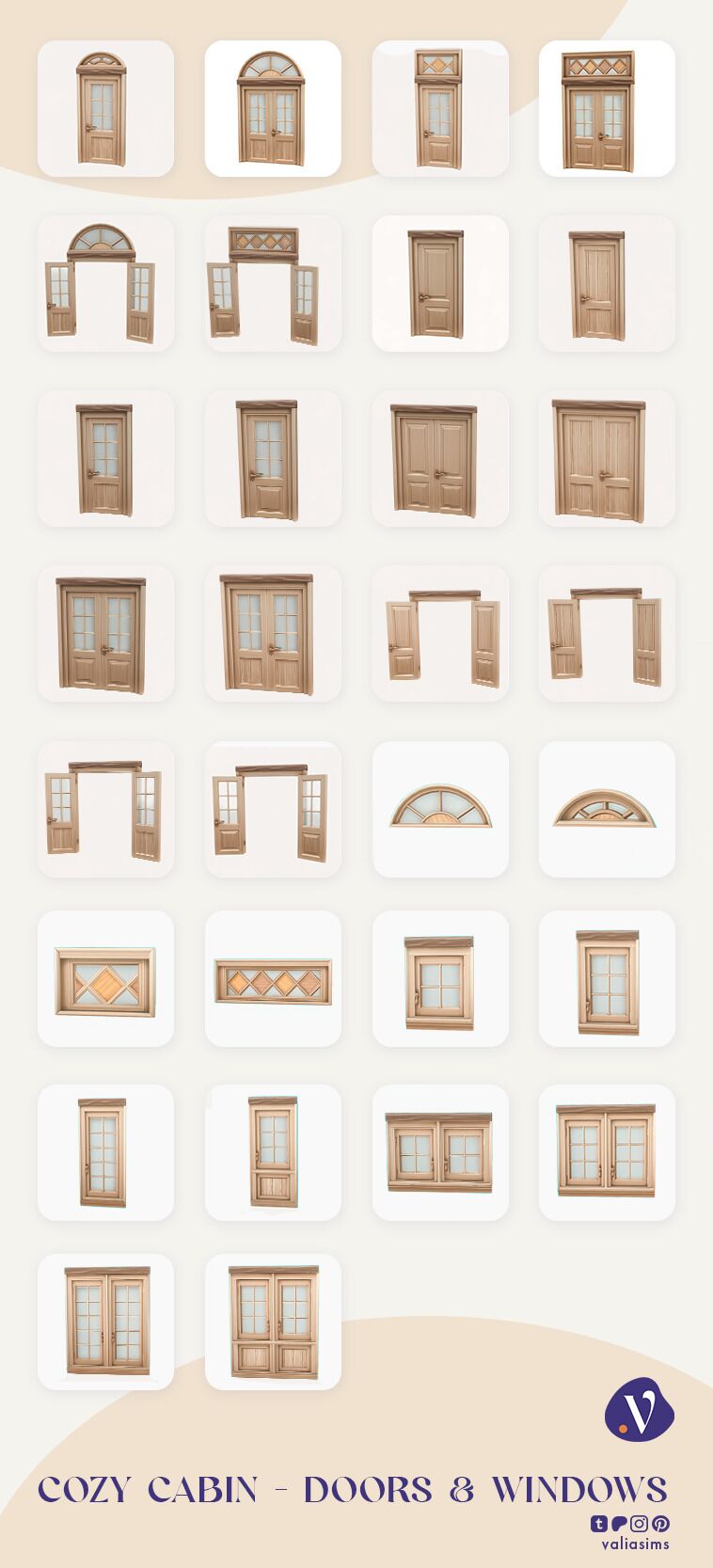 Cozy Cabin Collection - Doors & Windows 2 sims 4 cc cozy cabin collection doors windows by valiasims 2