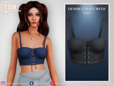 Stylish Denim Corset by MysteriousOo Sims 4 CC