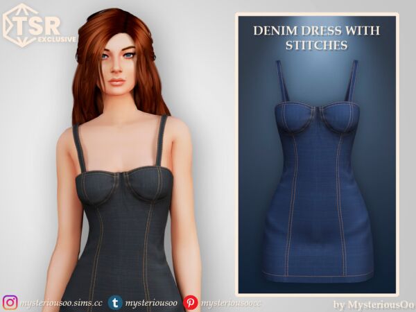 Stylish Denim Dress with Stitches 1 Stylish Denim Dress with Stitches Sims 4 CC