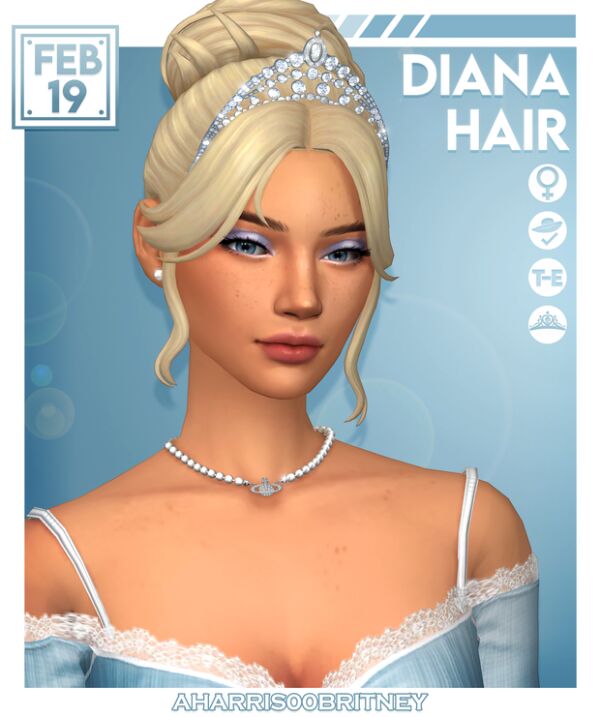 Diana Hair: A Stunning Updo 1 Diana Hair: A Stunning Updo Sims 4 CC