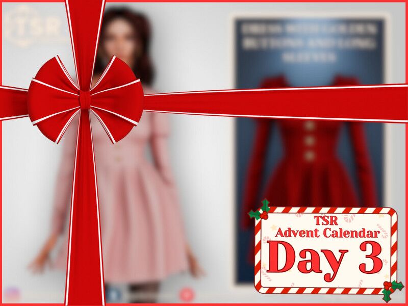 Elegant Long Sleeve Dress with Golden Buttons Sims 4 CC