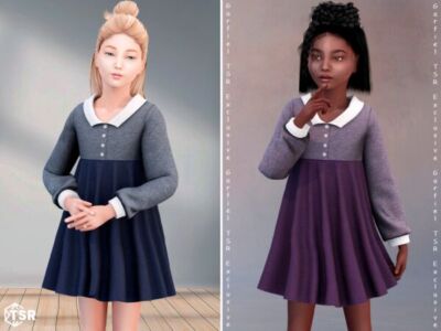 Edeline – Cozy Long-Sleeve Dress With A Collar Sims 4 CC