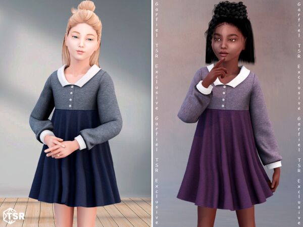 Edeline – Cozy Long-Sleeve Dress With A Collar Sims 4 CC