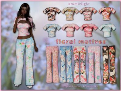 Floral Motives – Jeans And Top Commission Sims 4 CC
