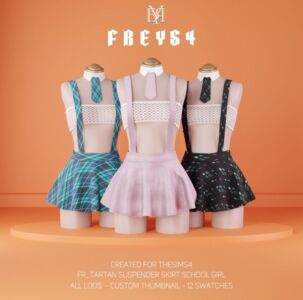 Stylish Tartan Suspender Skirt for School Girls Sims 4 CC