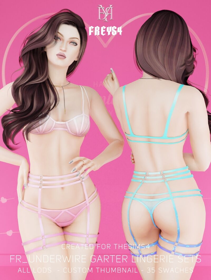 Valentine's Lingerie Set: Underwire Garter Style 2 sims 4 cc fr underwire garter lingerie sets special valentines 2