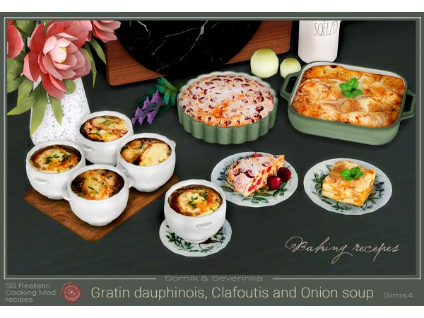 Delicious French Cuisine: Onion Soup, Gratin, and Clafoutis 1 Delicious French Cuisine: Onion Soup, Gratin, and Clafoutis Sims 4 CC