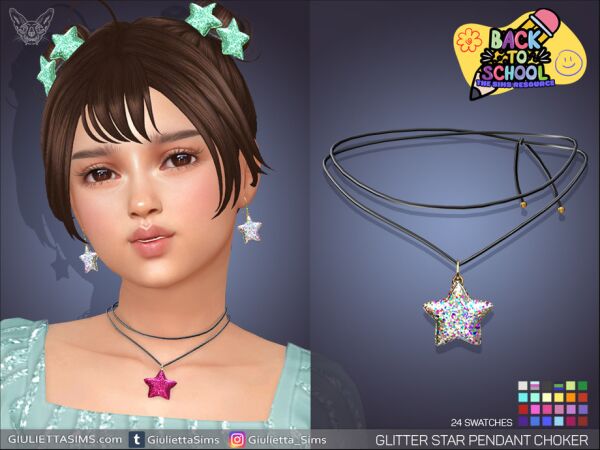 Glitter Star Pendant Choker for Kids 1 Glitter Star Pendant Choker for Kids Sims 4 CC