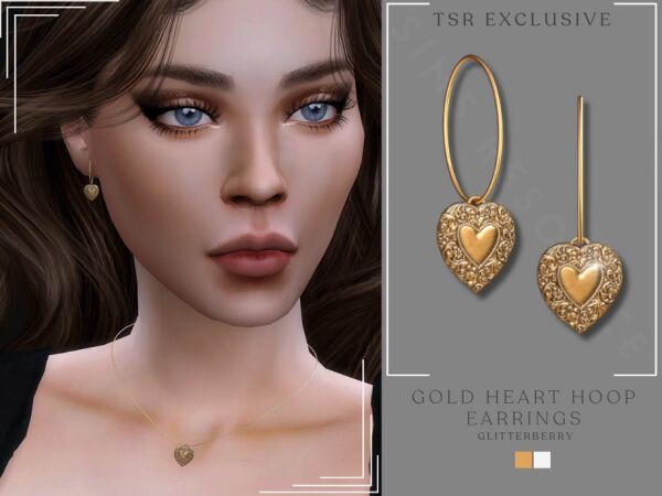 Charming Gold Heart Hoop Earrings Sims 4 CC