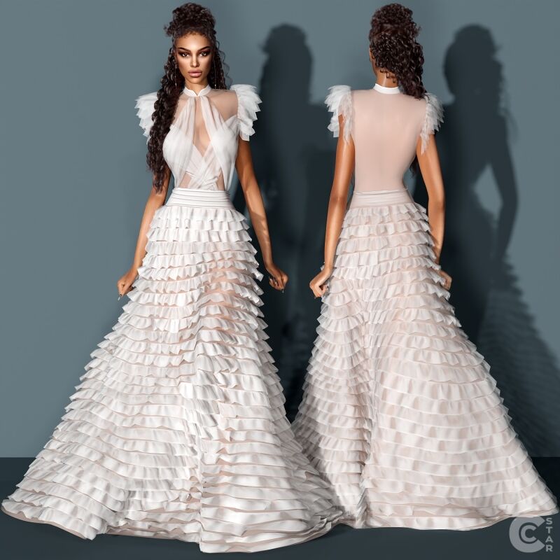 sims 4 cc halter tiered skirts ruffle bridal gown 2