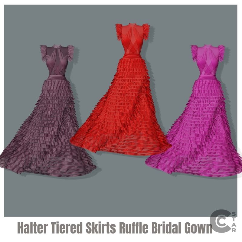 sims 4 cc halter tiered skirts ruffle bridal gown 3