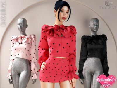 Heart Patterned Ruffled Linen Blouse Sims 4 CC