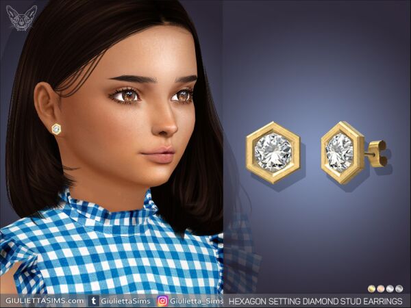 Hexagon Setting Diamond Stud Earrings For Kids 1 Hexagon Setting Diamond Stud Earrings For Kids Sims 4 CC