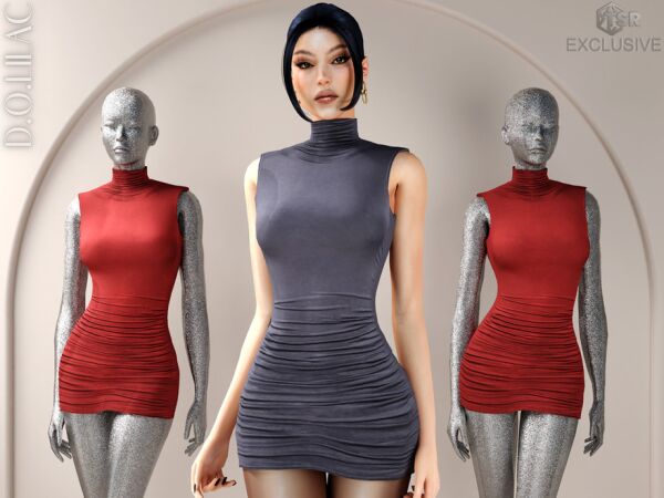Stylish High Neck Ruched Mini Dress 1 Stylish High Neck Ruched Mini Dress Sims 4 CC