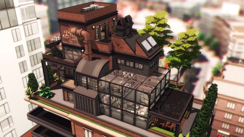 Stunning Industrial Loft/Penthouse by PlumbobKingdom 7 sims 4 cc industrial loft penthouse by plumbobkingdom 2