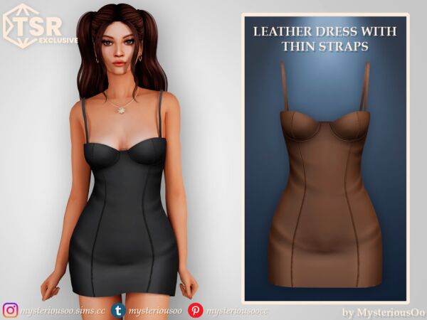 Stylish Leather Dress with Thin Straps 1 Stylish Leather Dress with Thin Straps Sims 4 CC