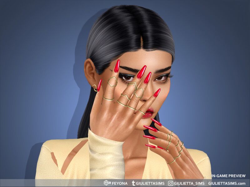 sims 4 cc long almond ultra shiny nails 2