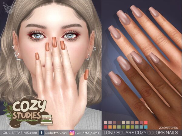Long Square Cozy Colors Nails Sims 4 CC