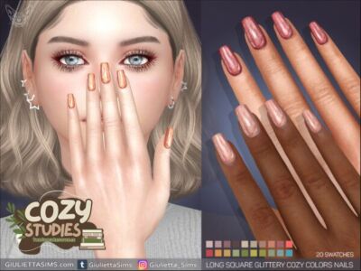 Long Square Glittery Cozy Colors Nails Sims 4 CC