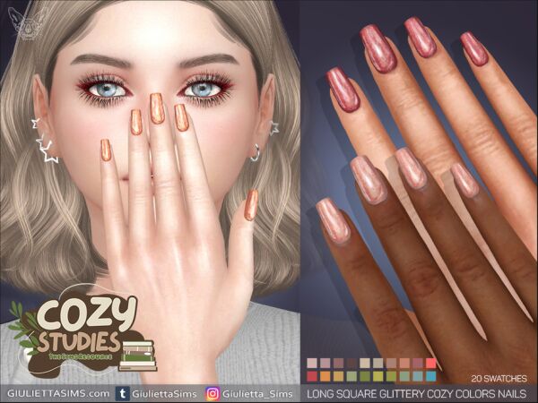 Long Square Glittery Cozy Colors Nails 1 Long Square Glittery Cozy Colors Nails Sims 4 CC