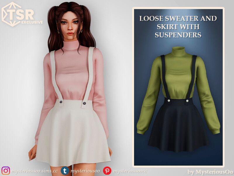 Chic Loose Sweater and Skirt Combo 1 Chic Loose Sweater and Skirt Combo Sims 4 CC
