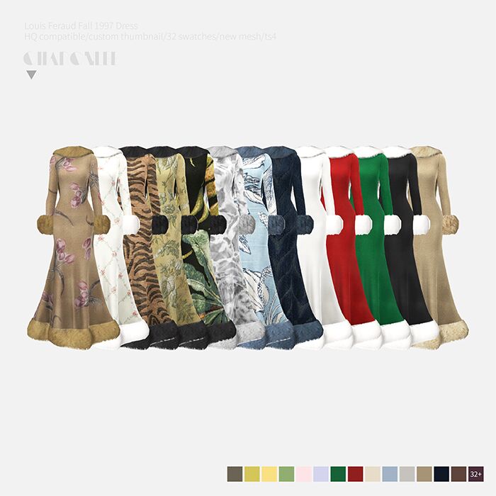 sims 4 cc louis feraud fall 1997 dress by charonlee 2