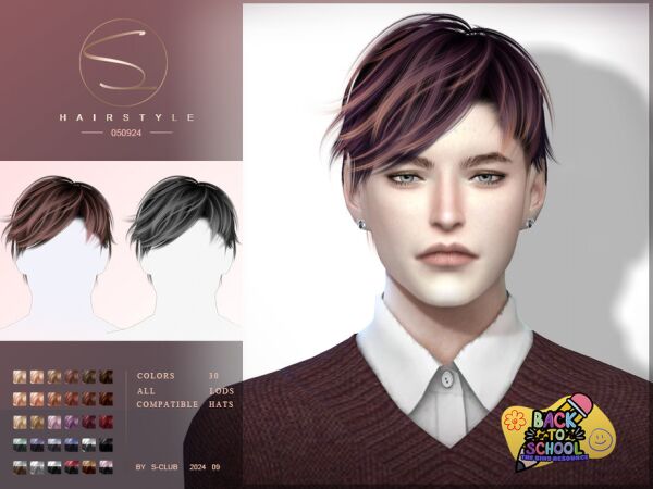 Men's Short Hairstyle 090924 by S-Club 1 Men’s Short Hairstyle 090924 by S-Club Sims 4 CC