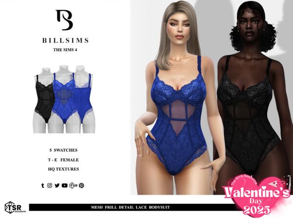 Mesh Frill Detail Lace Bodysuit 1 Mesh Frill Detail Lace Bodysuit Sims 4 CC
