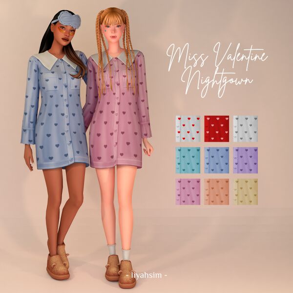 Miss Valentine Nightgown by Liyahsim 1 Miss Valentine Nightgown by Liyahsim Sims 4 CC