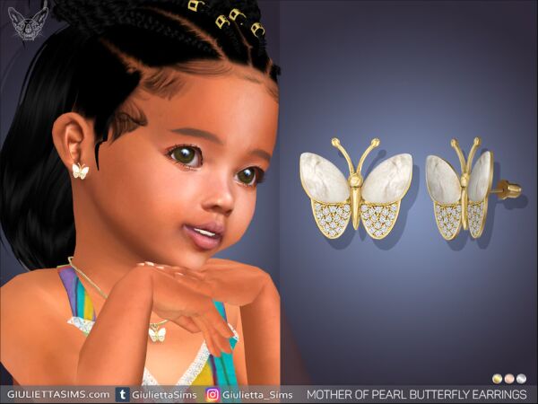 Stylish Mother Of Pearl Butterfly Earrings for Toddlers Sims 4 CC