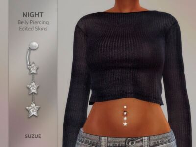 Night Belly Piercing Edited Skins by Suzue Sims 4 CC