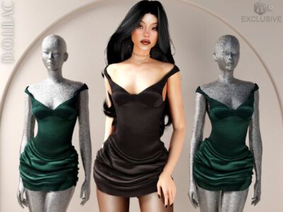 Stylish Off The Shoulder Mini Silk Dress Sims 4 CC