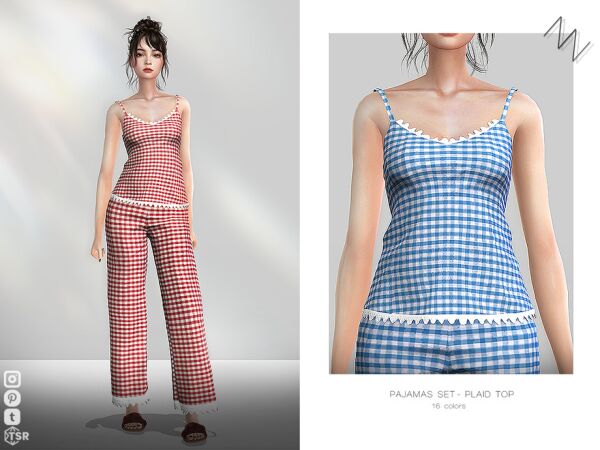 Plaid Pajamas Set for Sims 2 sims 4 cc pajamas set plaid pants by znsims 2