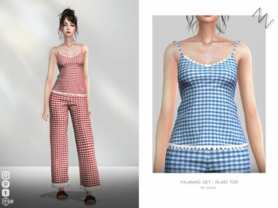 Cozy Plaid Pajama Set by ZNsims Sims 4 CC